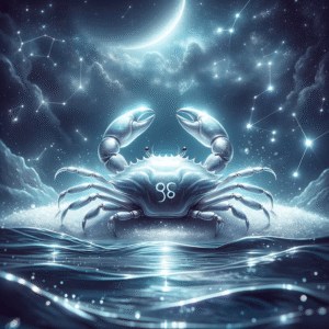 Cancer sign symbol, the Crab, with the Moon that rules the fourth zodiac sign