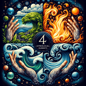 The four elements in astrology: Fire, Earth, Air and Water grouping the twelve zodiac signs