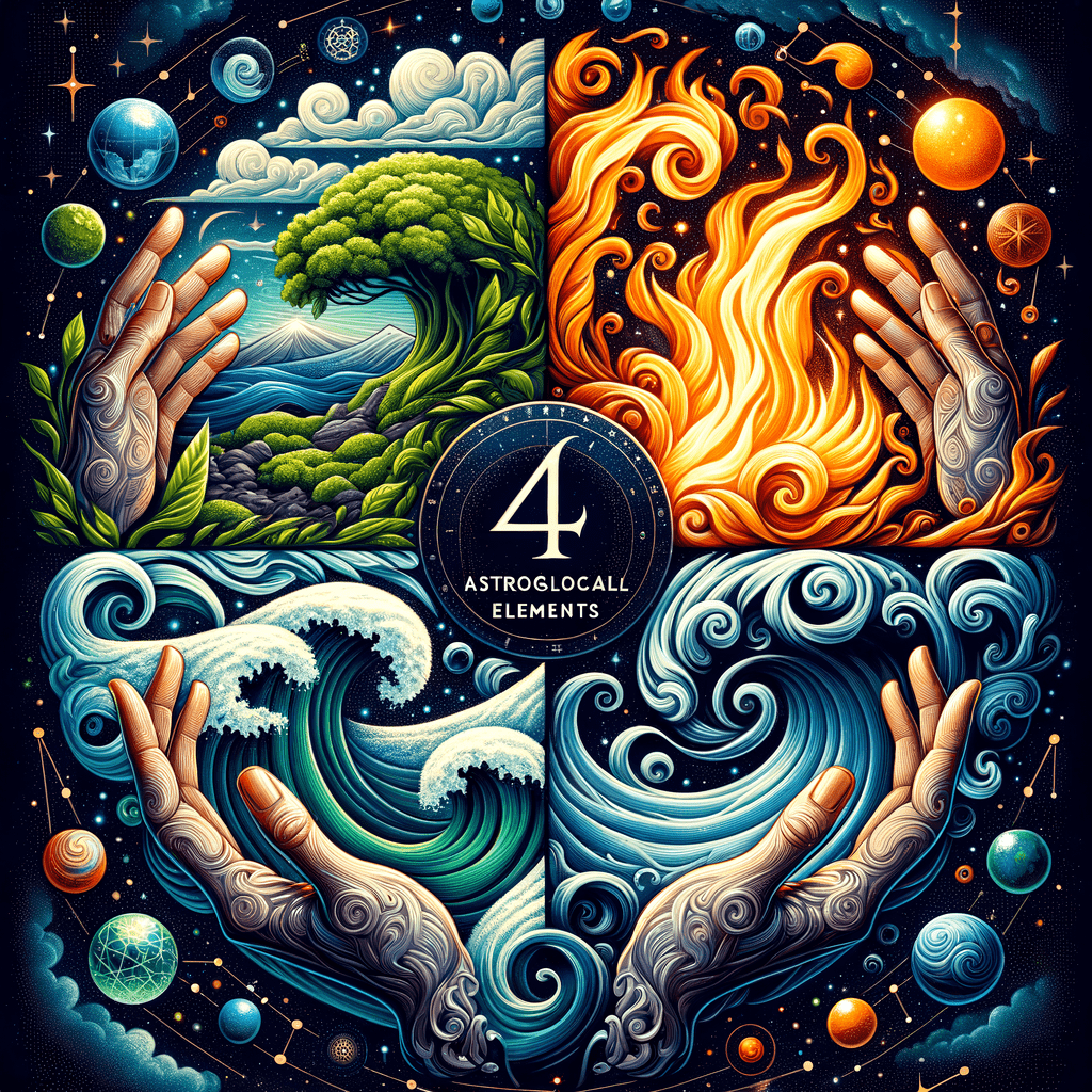 The four elements in astrology: Fire, Earth, Air and Water grouping the twelve zodiac signs