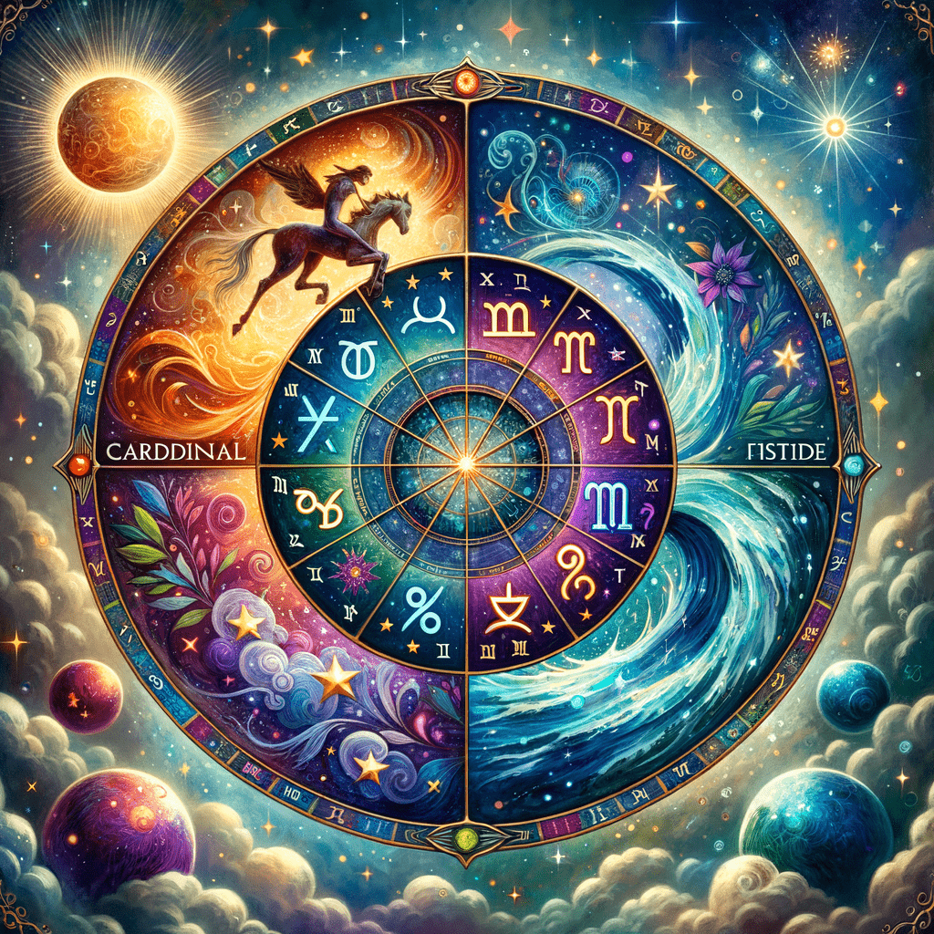 Cardinal, fixed and mutable zodiac signs grouped by modality