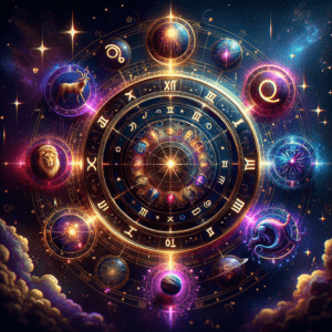 The four fixed signs Taurus, Leo, Scorpio and Aquarius shown as bull, lion, eagle and man at the middle of each season