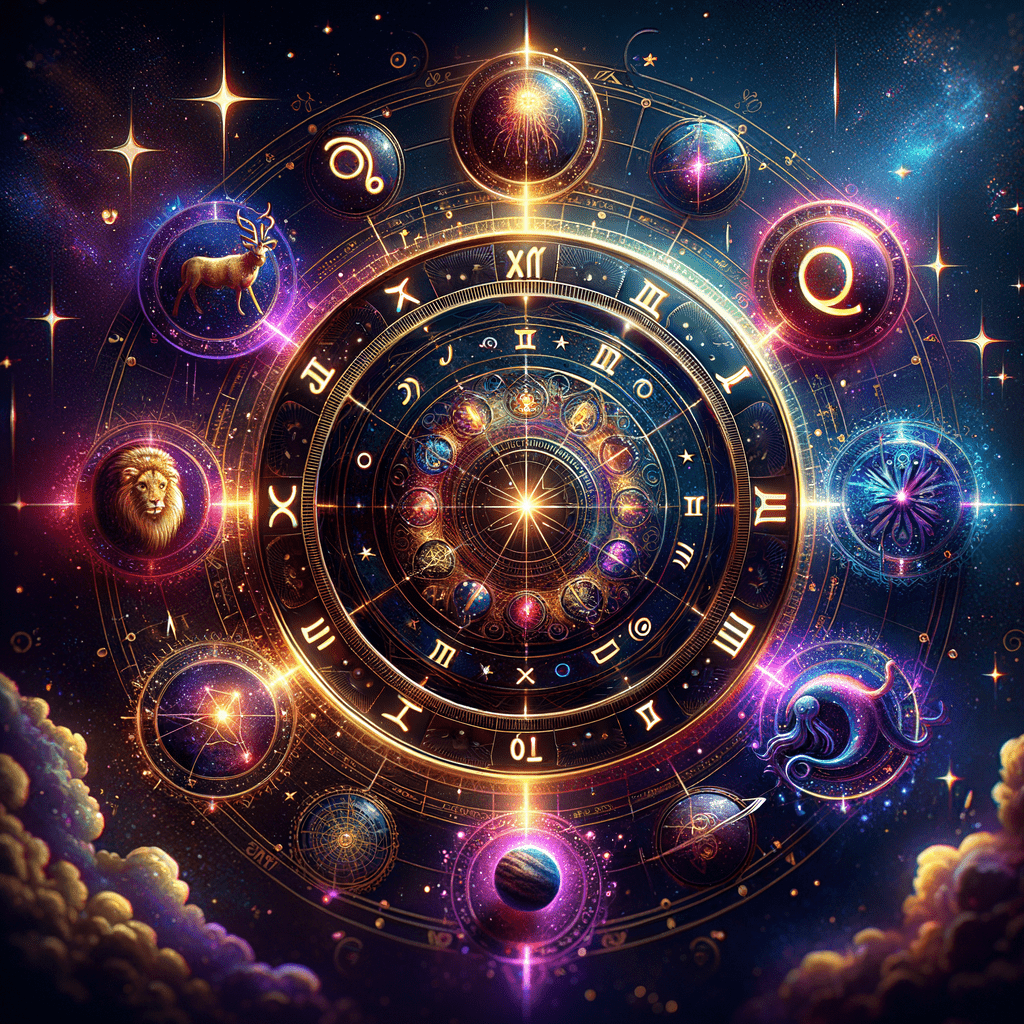 The four fixed signs Taurus, Leo, Scorpio and Aquarius shown as bull, lion, eagle and man at the middle of each season