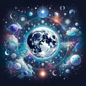 What the Moon represents in astrology: its crescent glyph above a natal chart wheel