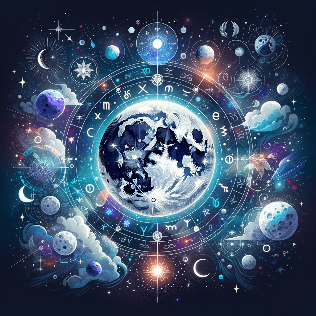 What the Moon represents in astrology: its crescent glyph above a natal chart wheel