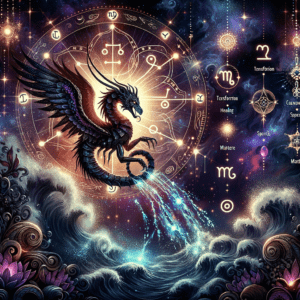 Chiron in Scorpio: the Chiron glyph over a scorpion outline on a starry purple sky, marking a placement that lasts under two years.