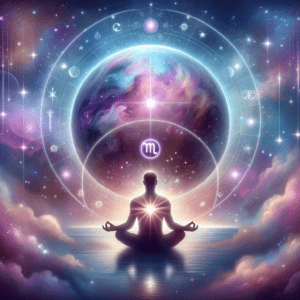 Astrology cover: Chiron symbol above a crescent moon and starry twelfth-house wheel, soft purple glow.