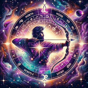 North node in Sagittarius with the Gemini south node opposite on a natal chart wheel