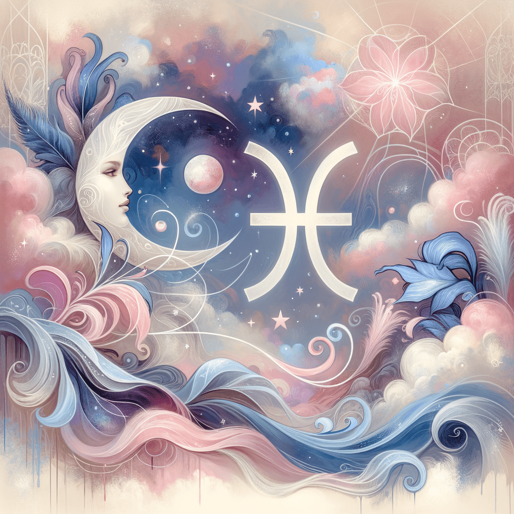 Two zodiac symbols—Cancer crab and Pisces fish—entwined over a moonlit sea, representing Cancer and Pisces compatibility.