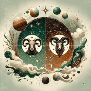 Illustration of Taurus bull and Capricorn sea-goat zodiac symbols facing each other, representing their compatibility.