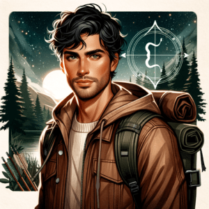 Illustration of a charismatic Sagittarius man with bow-and-arrow symbol, conveying adventurous, optimistic dating traits.