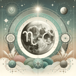 Moonlit graphic of Cancer and Virgo zodiac symbols connected by stars and a heart, symbolizing their compatibility.