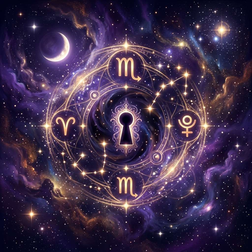 The eighth house of the natal chart, the Greek idle place, drawn on a violet zodiac wheel
