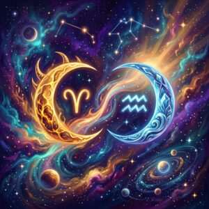 A bright moon over a daylight sky with a small flame and a swirl of air currents below