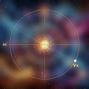 Vertex astrology: a natal chart wheel with the Ascendant and the Vertex point marked on the western side