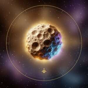 Vesta astrology: the asteroid Vesta inside a chart wheel with its astrological glyph
